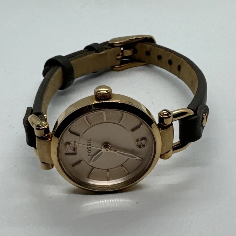 Fossil Georgia ES3862 Women's Gray Leather Analog Rose Dial Quartz Watch AEA411
